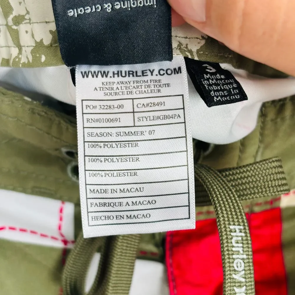 Hurley Juniors Size 3 Checkered Boardshorts Green‎ White Pink  18